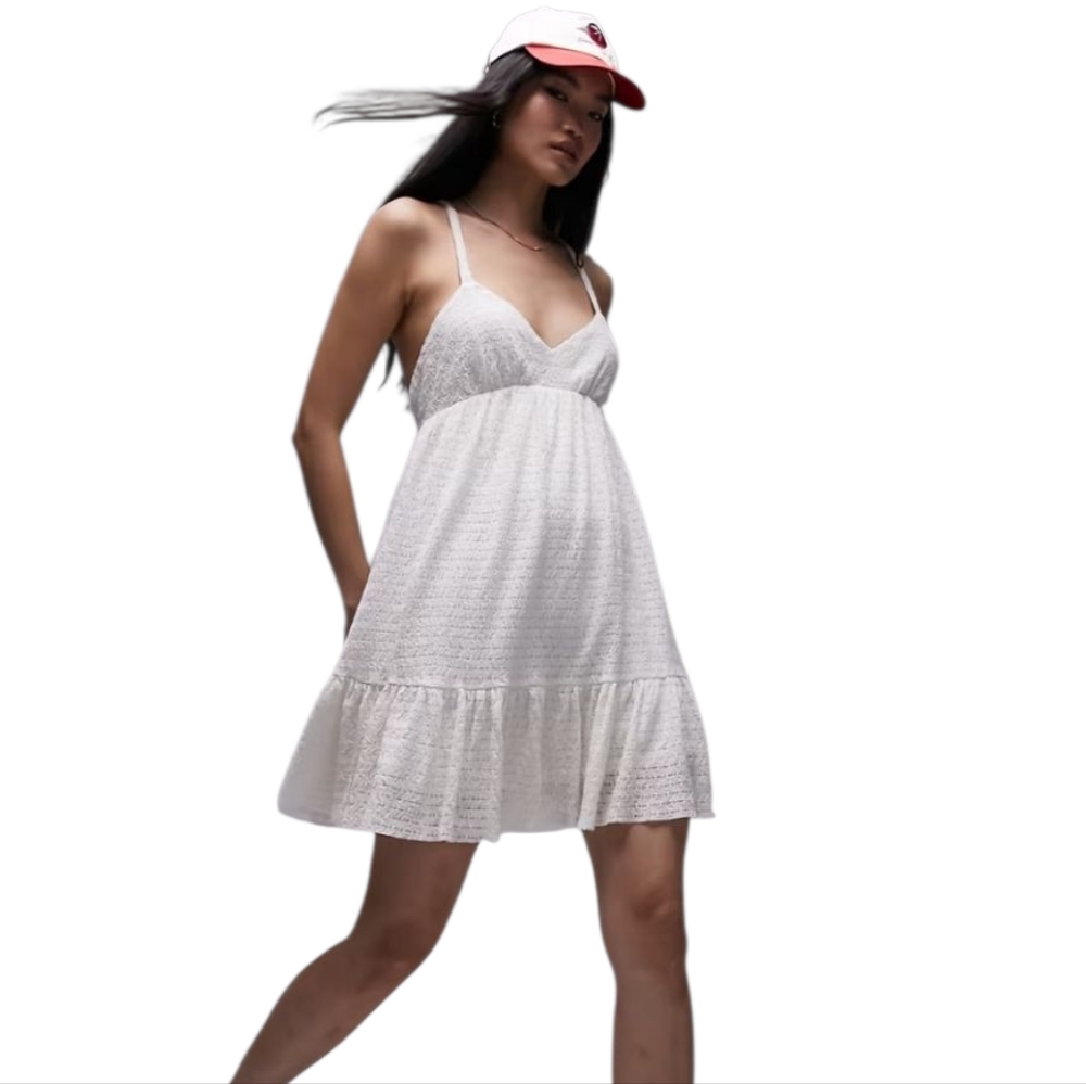 Topshop Crochet Mini Oversized Swing‎  Sun Babydoll Dress In Ivory NEW
